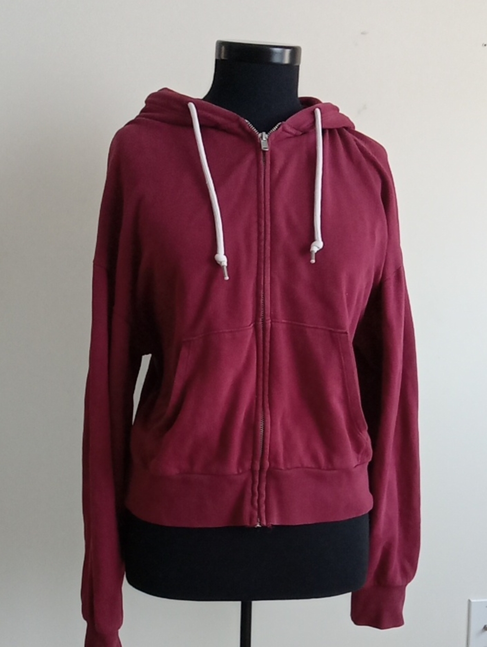 GAP Burgundy Full-Zip Hoodie with White Drawstrings
